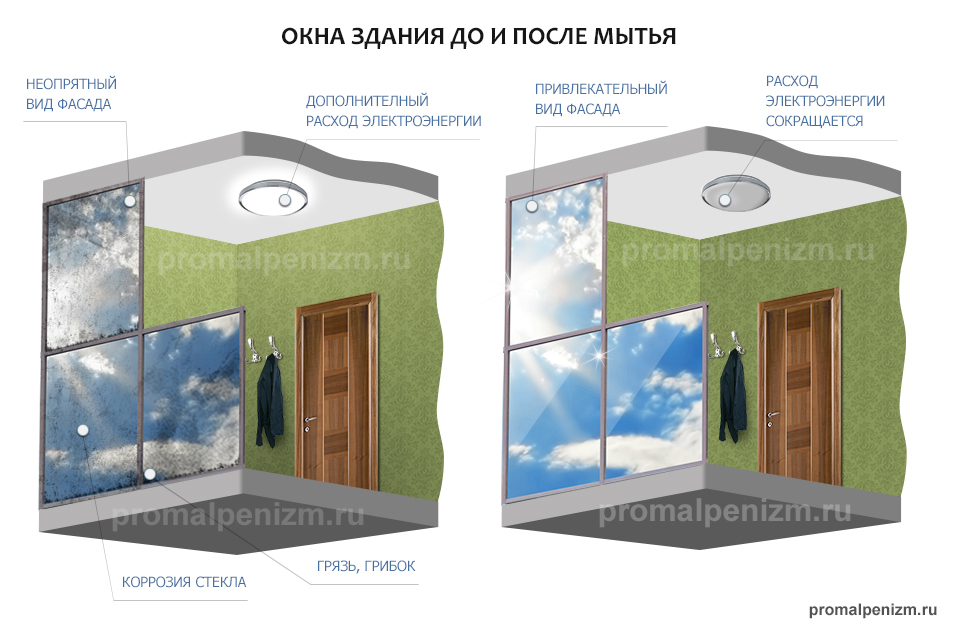 Окна до и после мытья